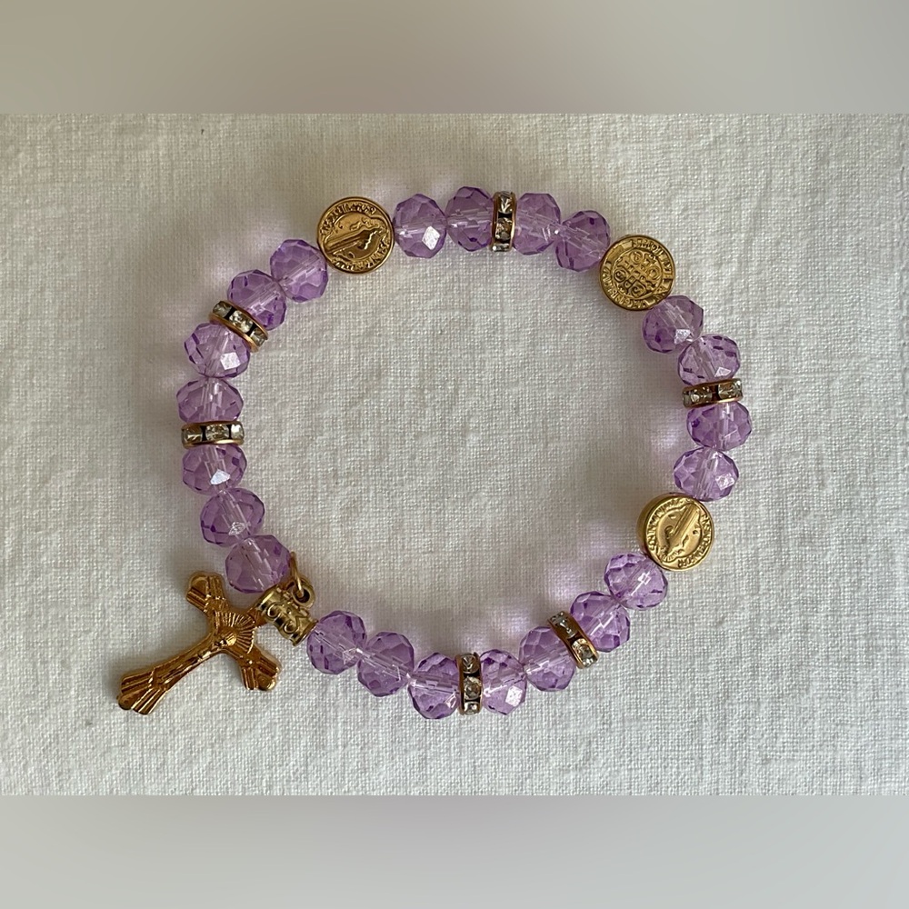 Light Purple Beaded Bracelet with Religious Accents